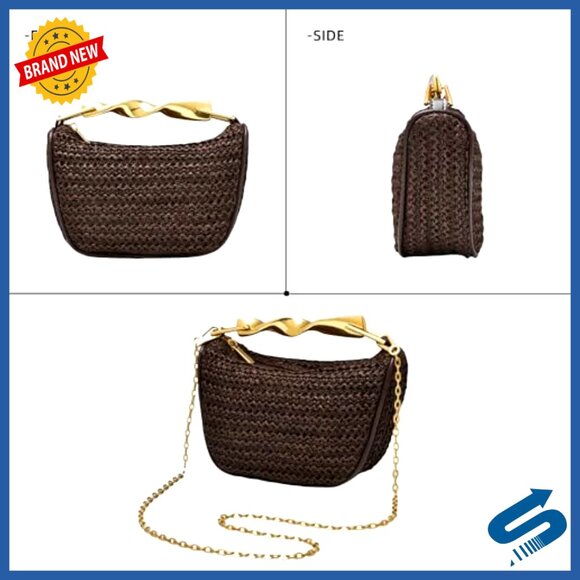 Mini Straw Clutch Crossbody Shoulder Bag Handwoven Boho Summer Evening Purse - Picture 7 of 7